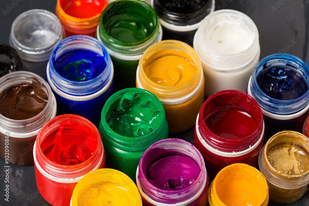 Close up gouache colors in the banks Close up gouache colors in the banks