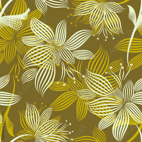 Yellow Ornamental Flowers Seamless Pattern