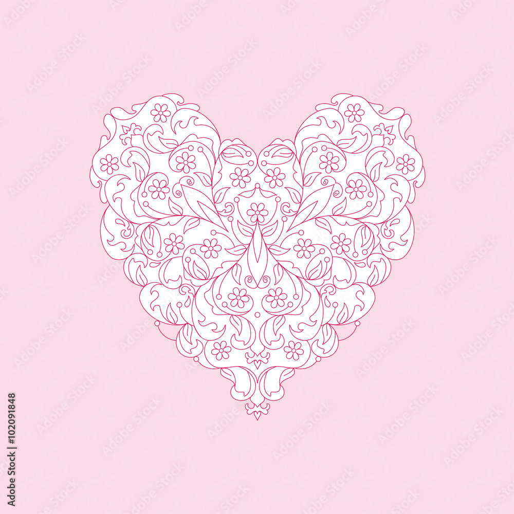 Ornate vector heart. Lace floral illustration for wedding invitations, greeting cards, Valentines cards.