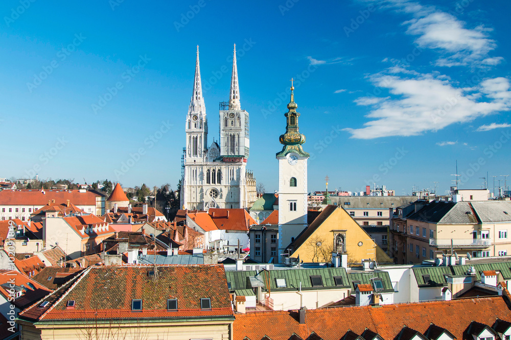 Cathedral in Zagreb, Croatia, view from Upper town