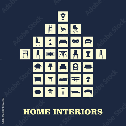 Home furniture, illustrations concept design set, vector