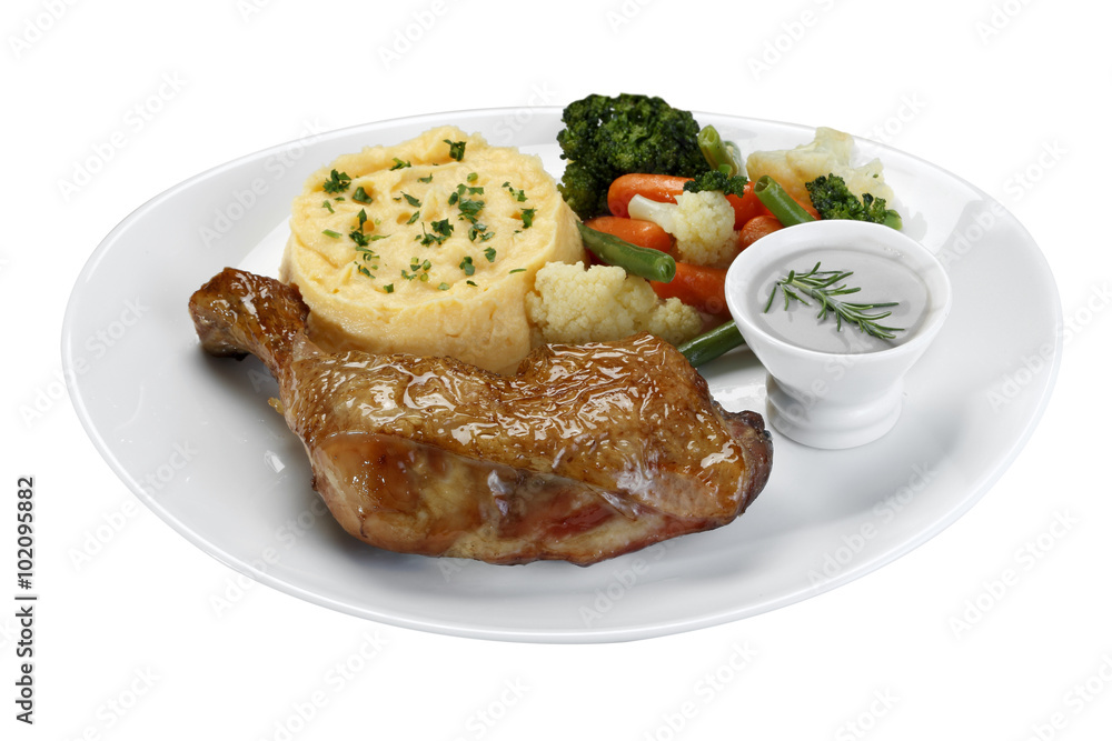 chicken leg roast with mashed potatoes with vegetables chicken leg roast with mashed potatoes with vegetables