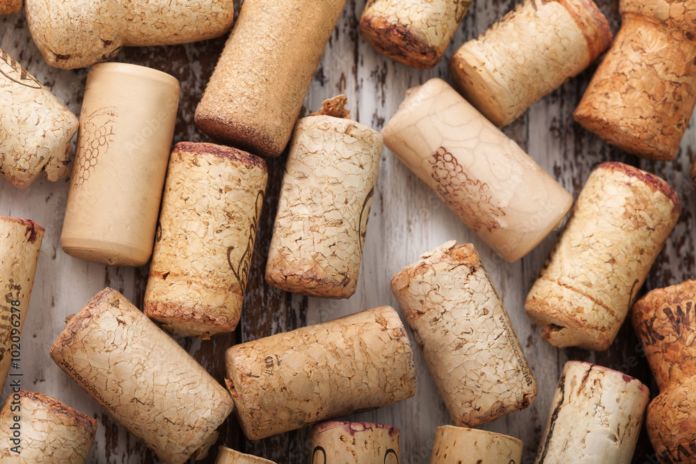 Wine corks as background, selective focus