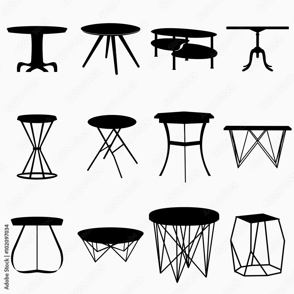 Set of furniture silhouettes.Table collection Set of furniture silhouettes.Table collection