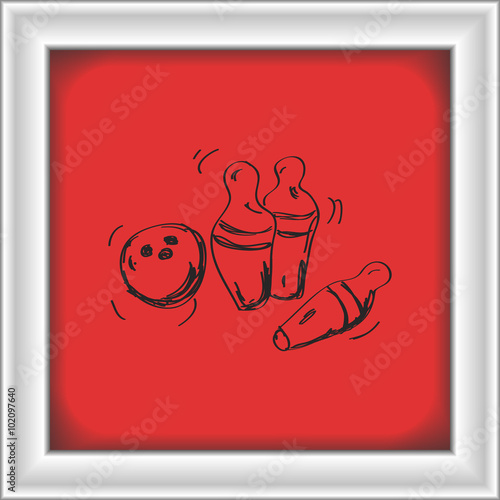 Simple doodle of a bowling ball and skittles