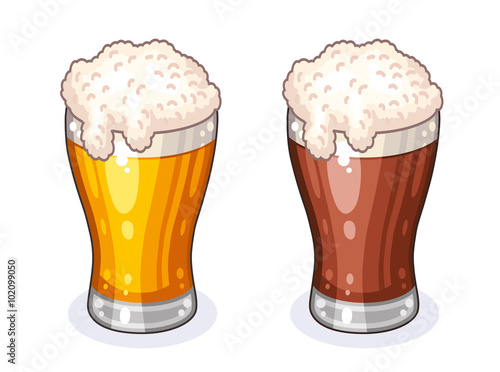 Glasses of light and dark beer.