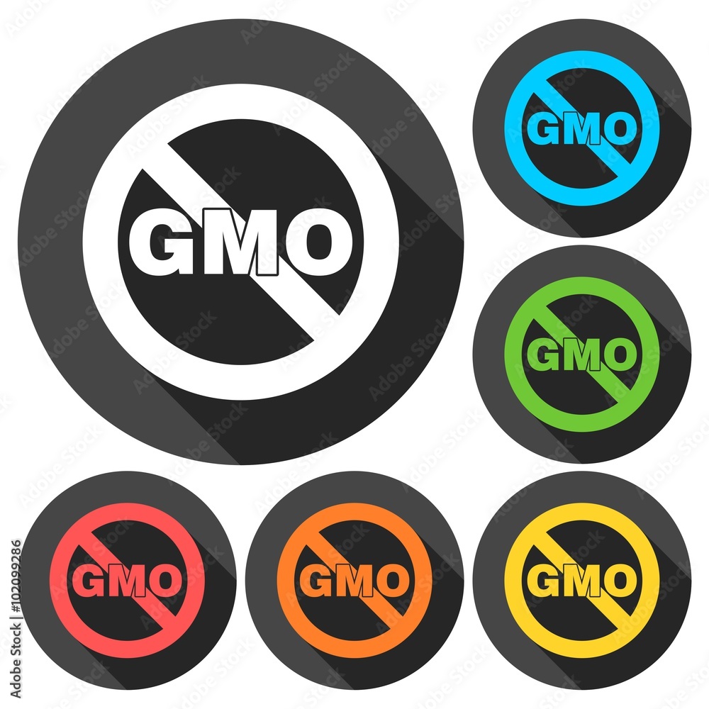 No GMO sign icons set with long shadow No GMO sign icons set with long shadow