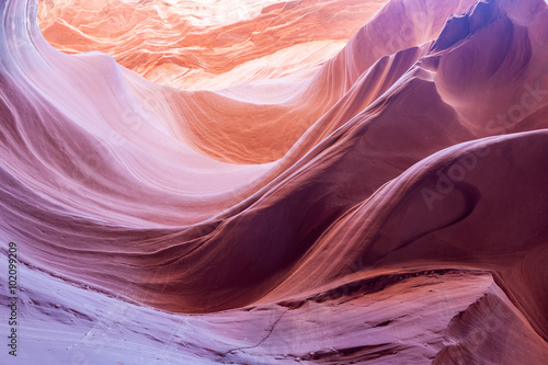 Purple and orange waves in lower Antelope Canyon Page Arizona USA