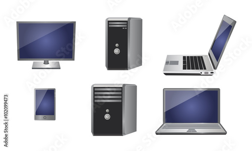  Modern realistic computer, laptop, tablet and smartphone vectors set