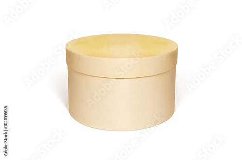 Round blank wooden box mock up isolated. Small wood case design