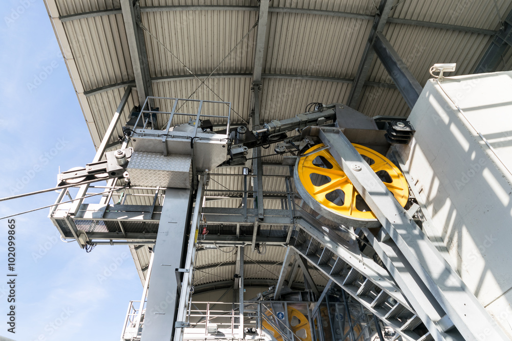 Detail of the mechanisms that allow the operation of a cableway.
