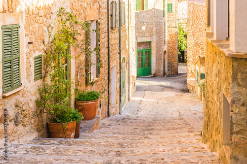 Idyllic view of an mediterranean old alleyway