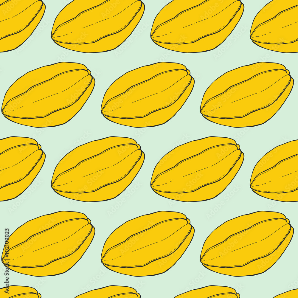 Carambola fruit or starfruit. Seamless pattern with hand-drawn cartoon fruits. Vector illustration Carambola fruit or starfruit. Seamless pattern with hand-drawn cartoon fruits. Vector illustration