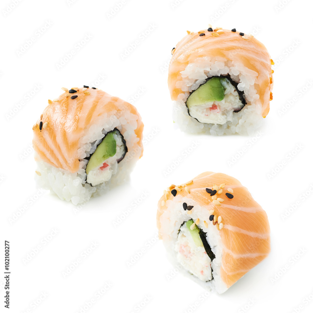 California salmon roll sushi isolated California salmon roll sushi isolated