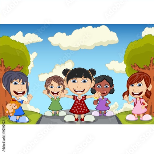 Children play on the street cartoon vector illustration