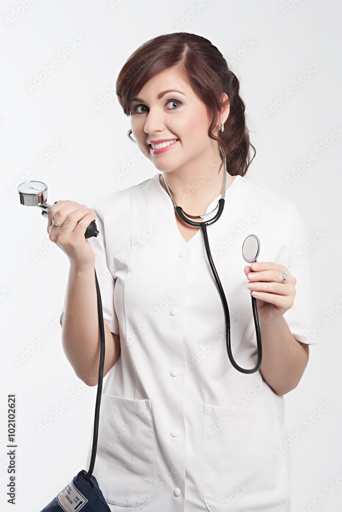 Medicine. Doctor, nurse female. In studio. Medicine. Doctor, nurse female. In studio.
