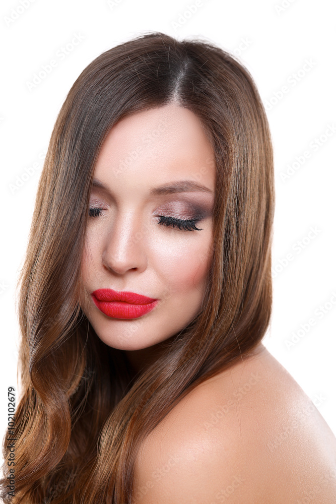 Portrait of beautiful young woman . Isolated on white background Portrait of beautiful young woman . Isolated on white background