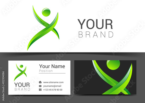 social network card logo design green and blue abstract template set