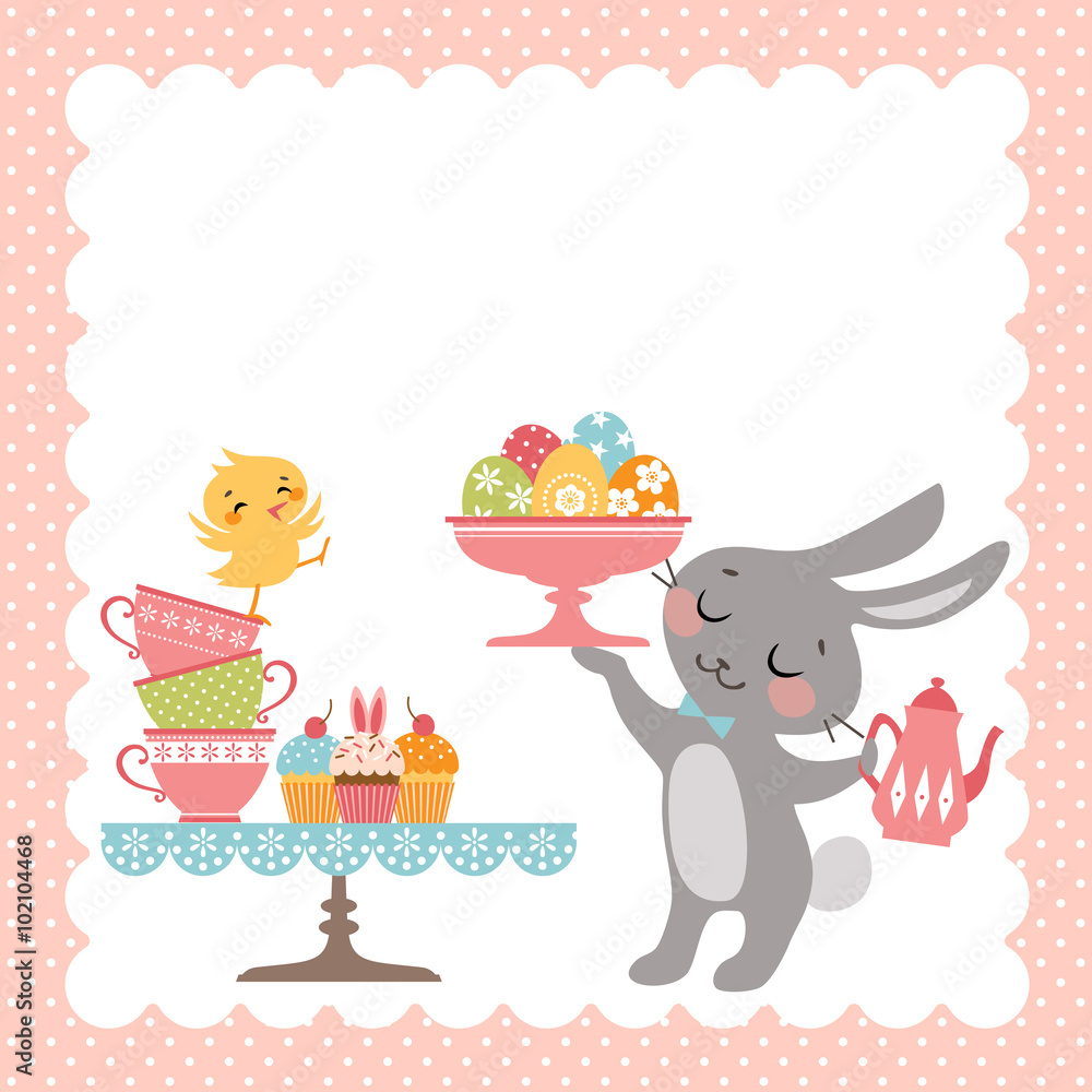 Fototapeta premium Easter rabbit tea party