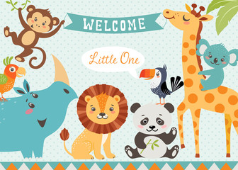 Rollo Babyzimmer Niedliche Dschungeltiere für Babyparty  © fireflamenco