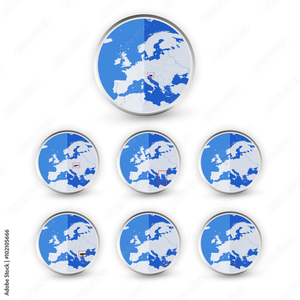 Flat Globe set with EU countries World Map Location Part 4 Flat Globe set with EU countries World Map Location Part 4