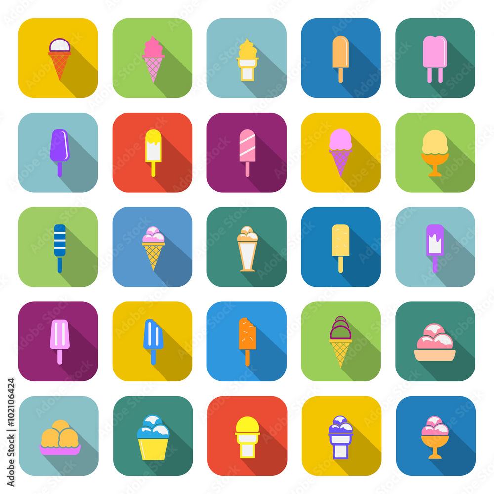 Ice cream color icons with long shadow