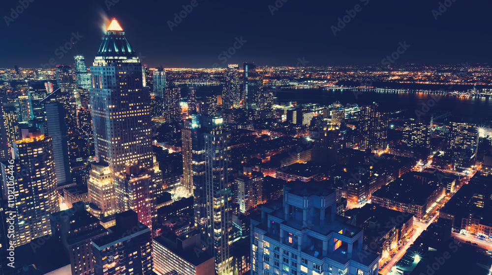 New York City skyline at night - obrazy, fototapety, plakaty 