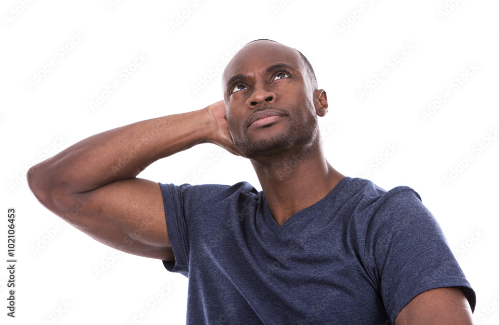 handsome black man thinking handsome black man thinking
