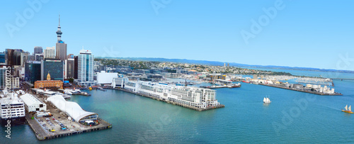 Aerial view of Auckland financial center against the Waitemata