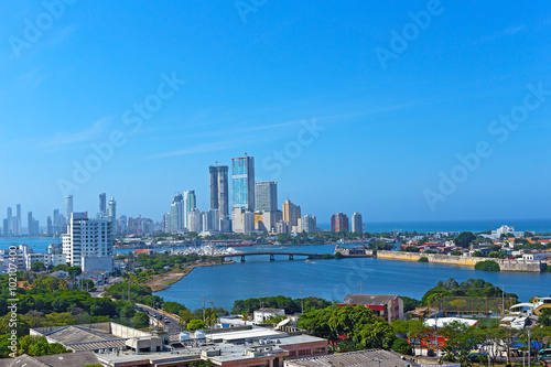 A modern development and Caribbean Sea in Cartagena, Colombia. City skyline of modern Cartagena, Colombia.