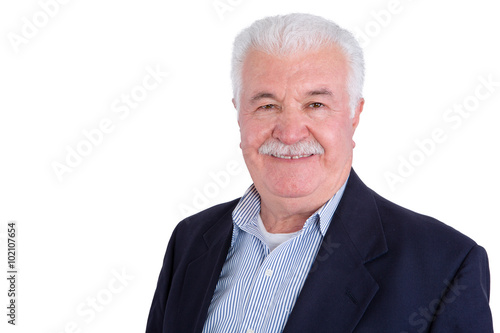 Obraz na plátne Smiling handsome man in mustache and white hair