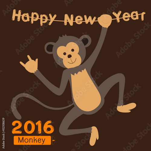 Wallpaper Mural Calligraphy 2016 Happy New Year sign card with Monkey on Brown b Torontodigital.ca