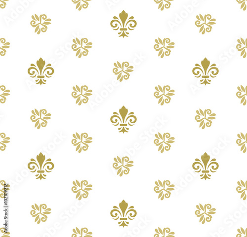 Seamless vector golden ornament. Modern geometric pattern with royal lilies