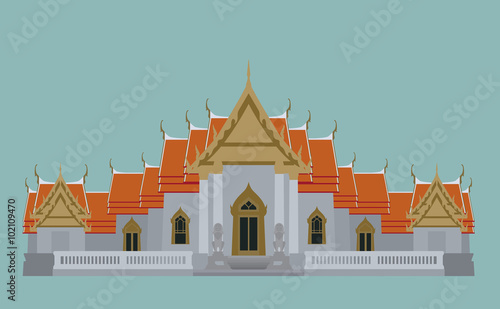 vector of Wat Benchamabopit Dusitvanaram, Babgkok, Thailand on blue background