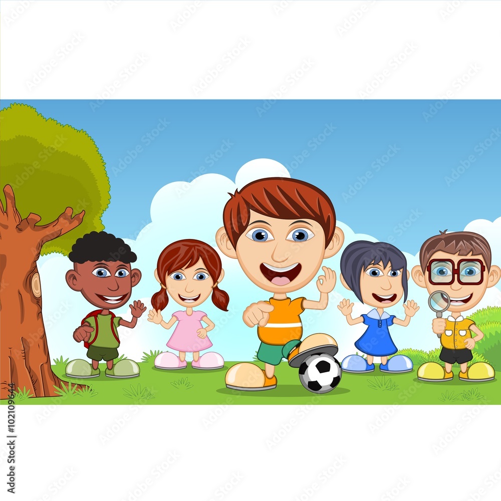 Children playing in the park cartoon vector illustration