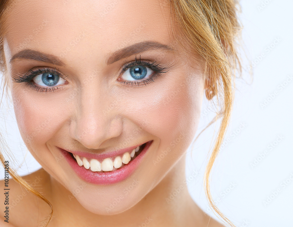 Portrait of beautiful woman on white background Portrait of beautiful woman on white background