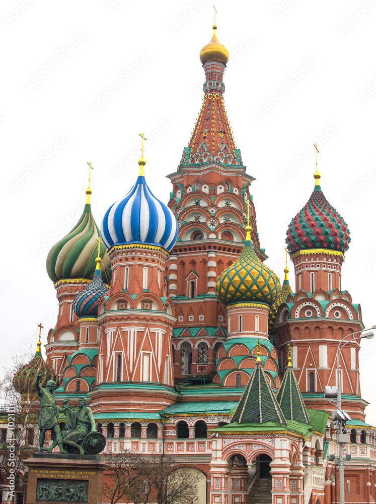 Pokrovsky Cathedral (St. Basil's Cathedral) and statue in the city of Moscow, 