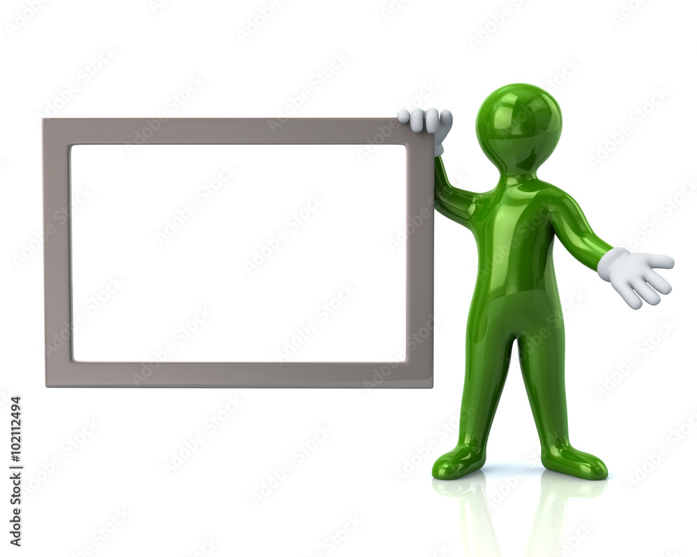 Green man with blank signboard Green man with blank signboard