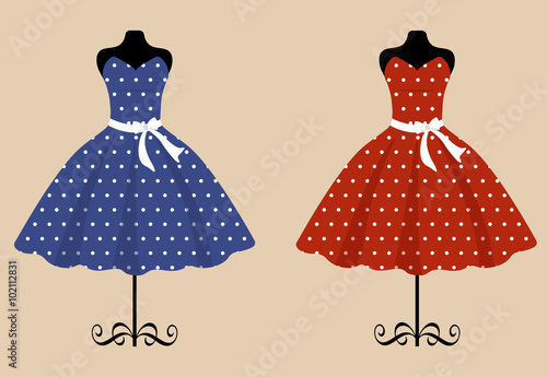 mannequin and retro blue and red dress
