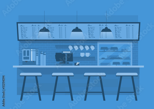 coffee counterin in Blue monotone color background