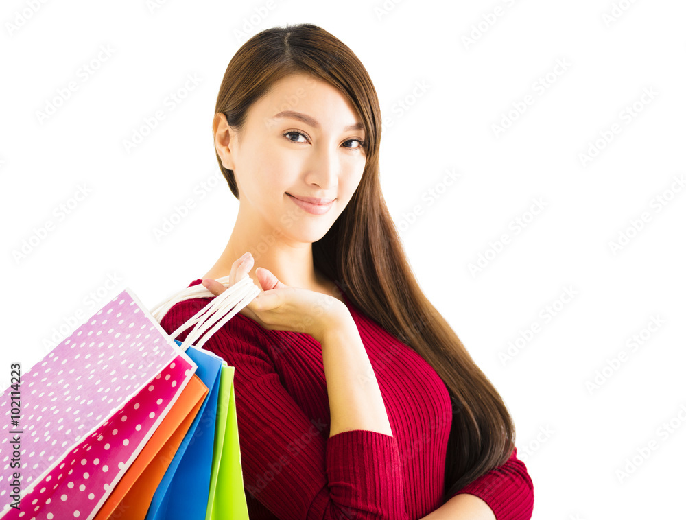 smiling young woman with shopping bags smiling young woman with shopping bags