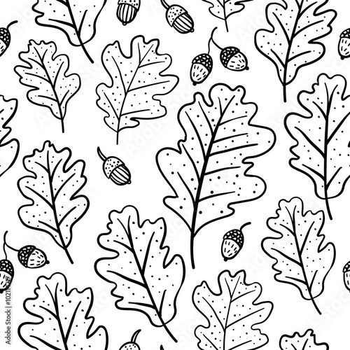 Seamless pattern with oak leaves and acorns