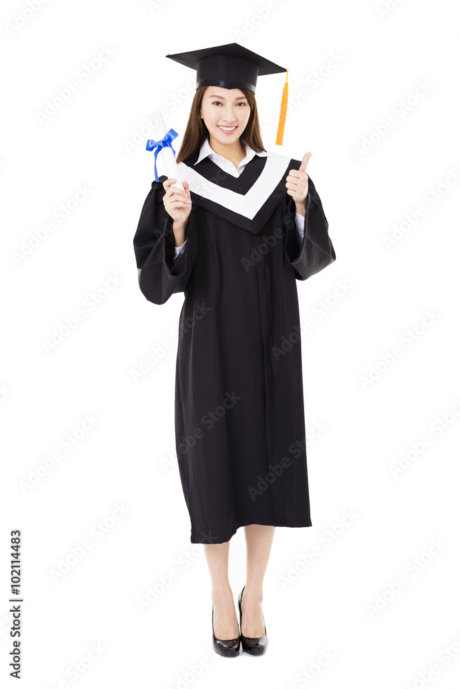 full length Beautiful  young woman college graduate portrait