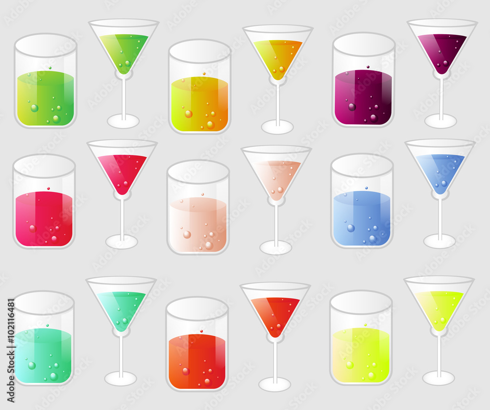 set of glasses with alcoholic and soft drinks set of glasses with alcoholic and soft drinks