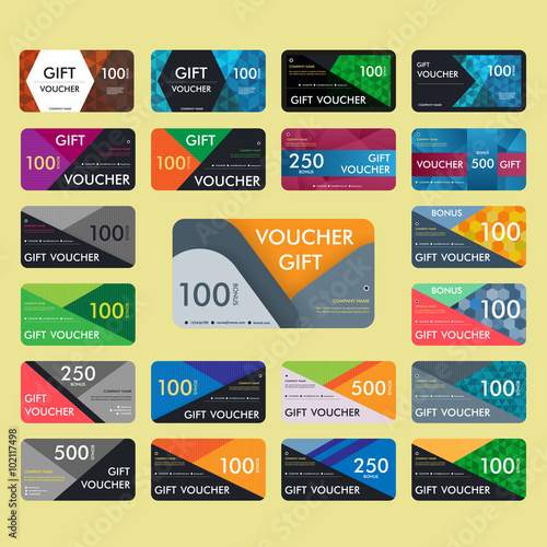 Gift voucher template with modern pattern design. Vector illustration