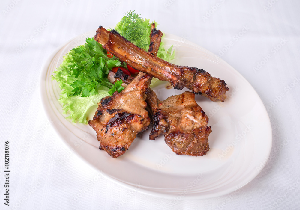 Delicious grilled lamb rack. Delicious grilled lamb rack.