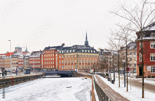 Photography Street View on Hojbro Plads Buildings in winter Copenhagen