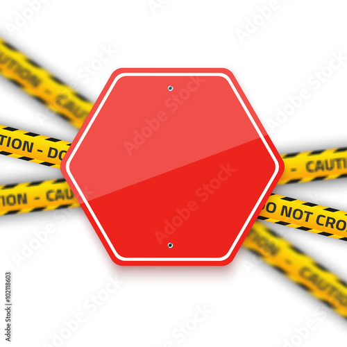Vector Road Red Stop Sign with Yellow Police Strip. Realistic Ve