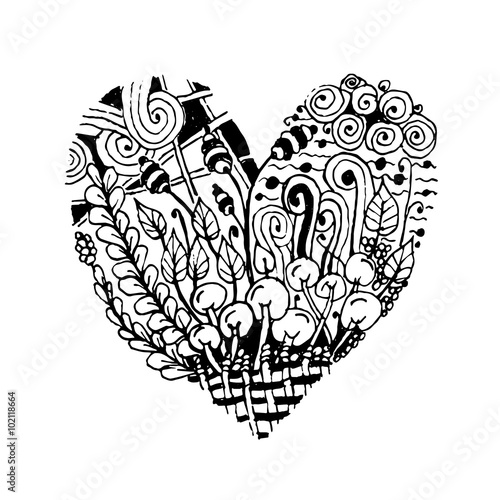 Zentangle heart shape, sketch for your design
