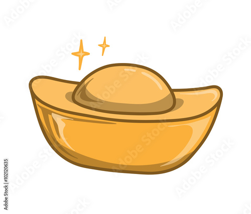 Chinese Gold Bullion, a hand drawn vector illustration of a shiny gold bullion.